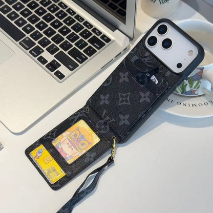 Luxury Leather Case Card Holder with Gold Logo For iPhone 12-17
