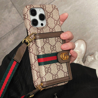 Premium Leather Wallet Crossbody Phone Case for iPhone 12-17