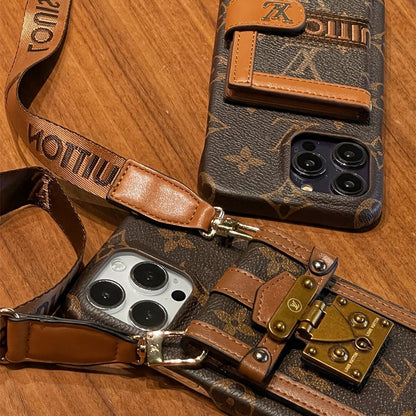 Canvas Leather Wallet Card Holder Crossbody Phone Case for iPhone 12-17