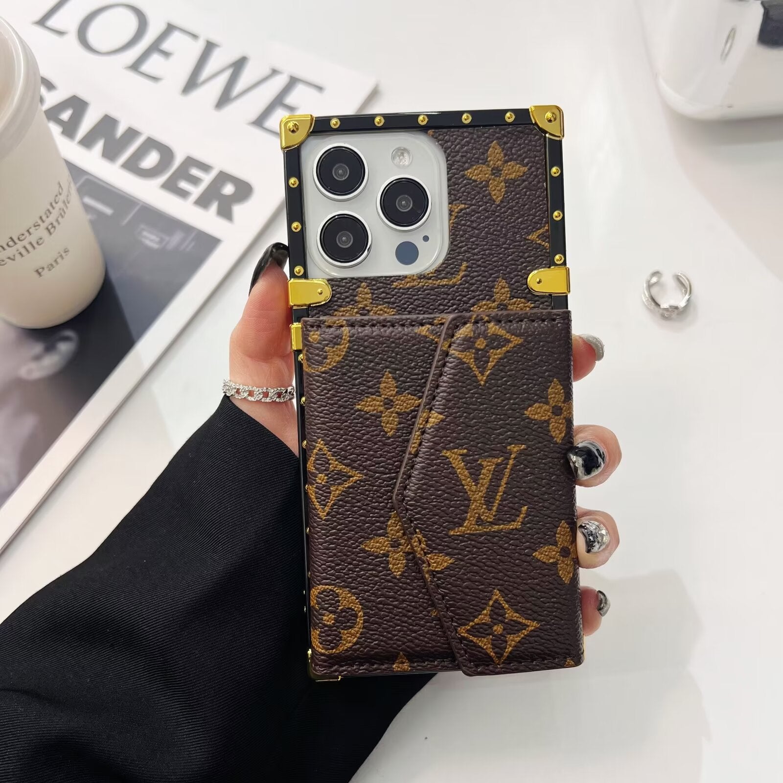 Luxury Leather Phone Case with Card Holder for iPhone 13-17