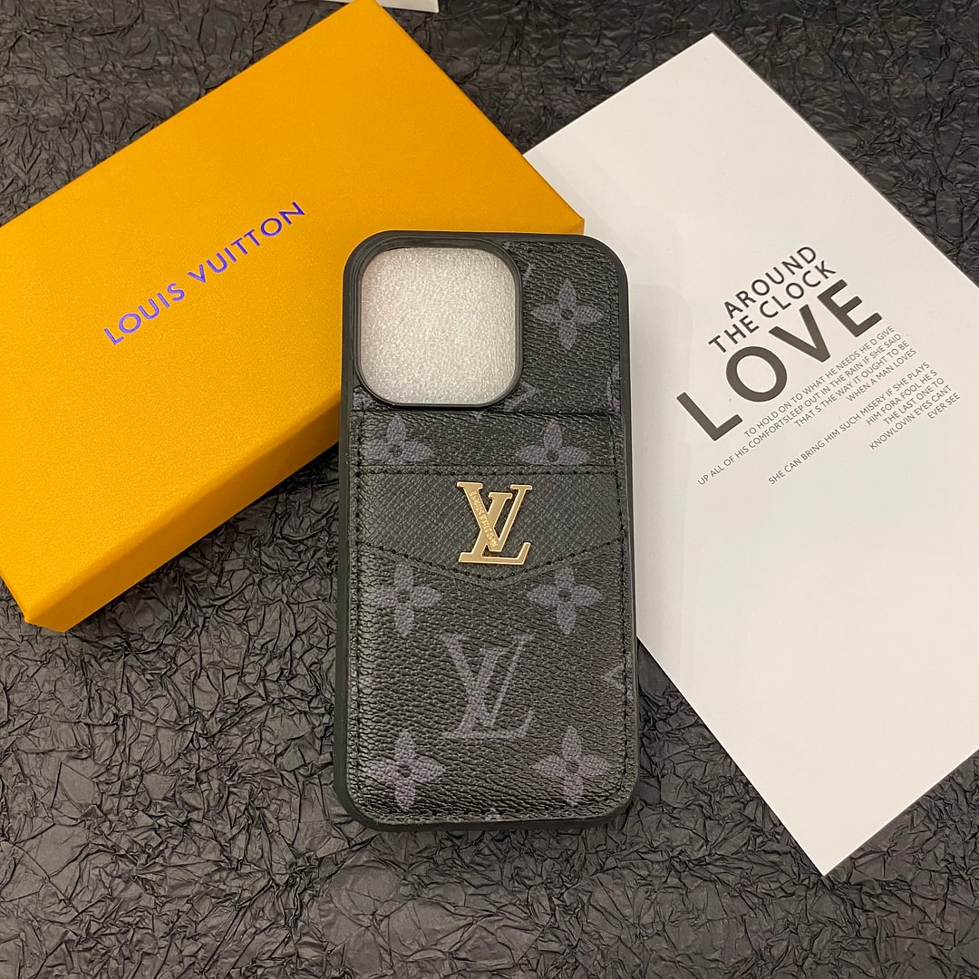 Luxury Phone Case Made of Genuine Leather with a Monogram Pattern for iPhone 13-17