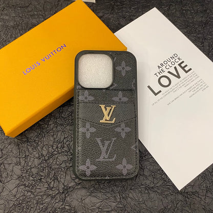Luxury Phone Case Made of Genuine Leather with a Monogram Pattern for iPhone 13-17