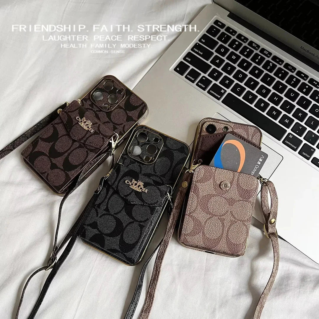 Luxury Logo Accordion Card Holder Leather Crossbody for iPhone 12-17