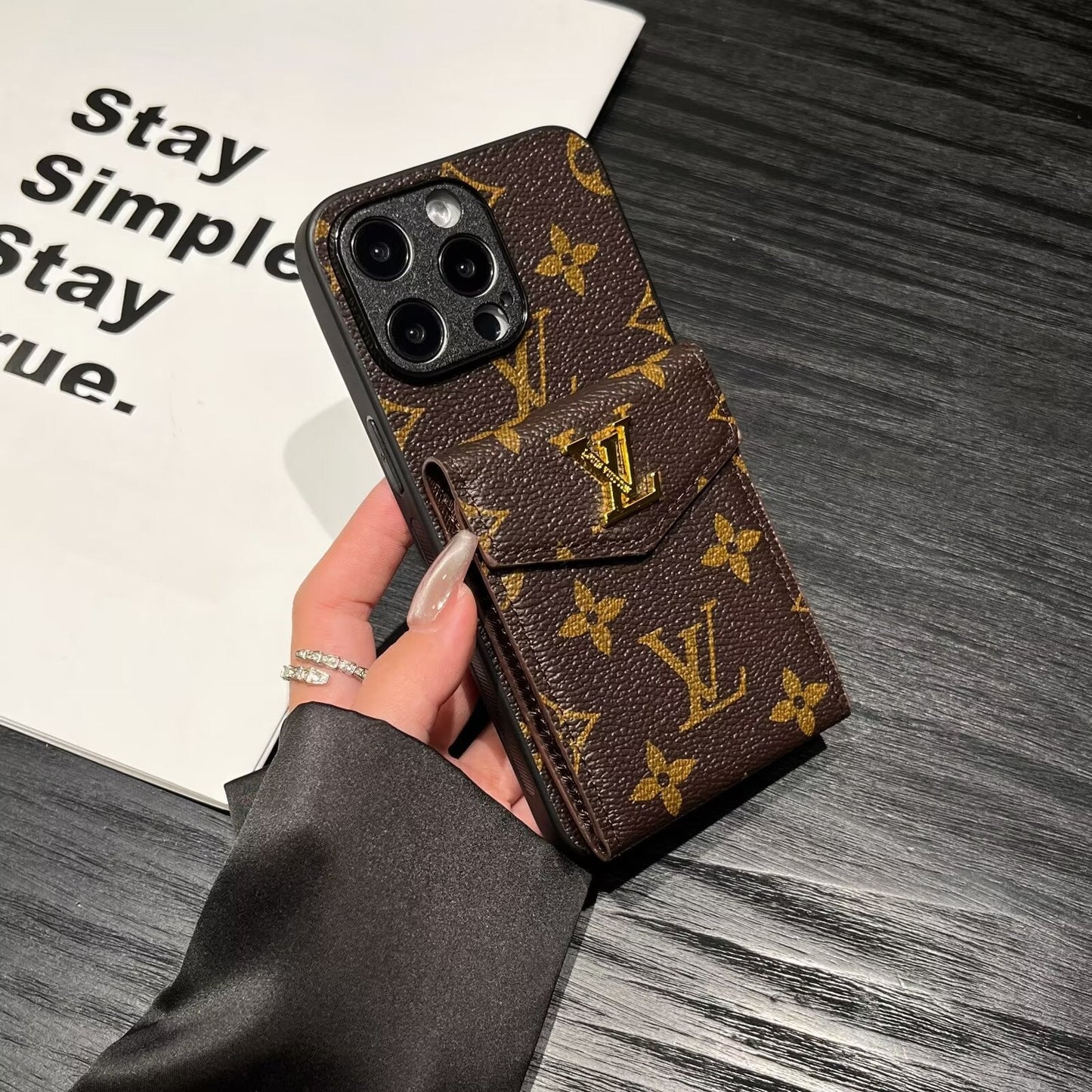 Luxury Card Holder Canvas Leather Phone Case for iPhone 12-17