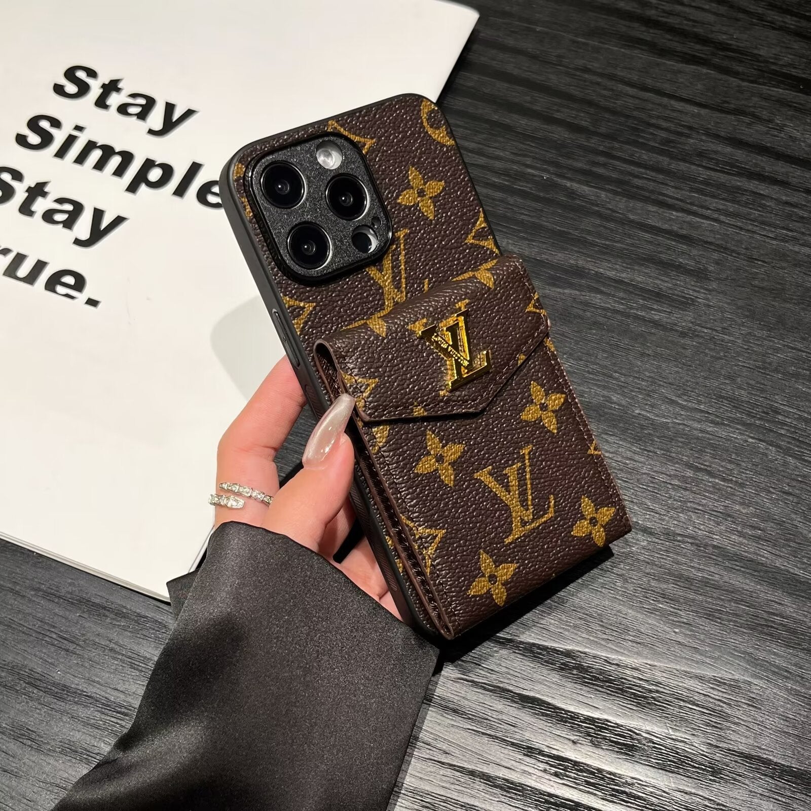 Luxury Card Holder Canvas Leather Phone Case for iPhone 12-17