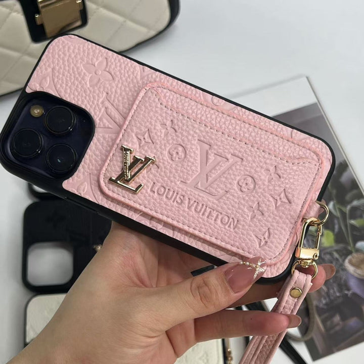 Luxe Card Holder Strap Case – Inspired Elegance for iPhone 13-17