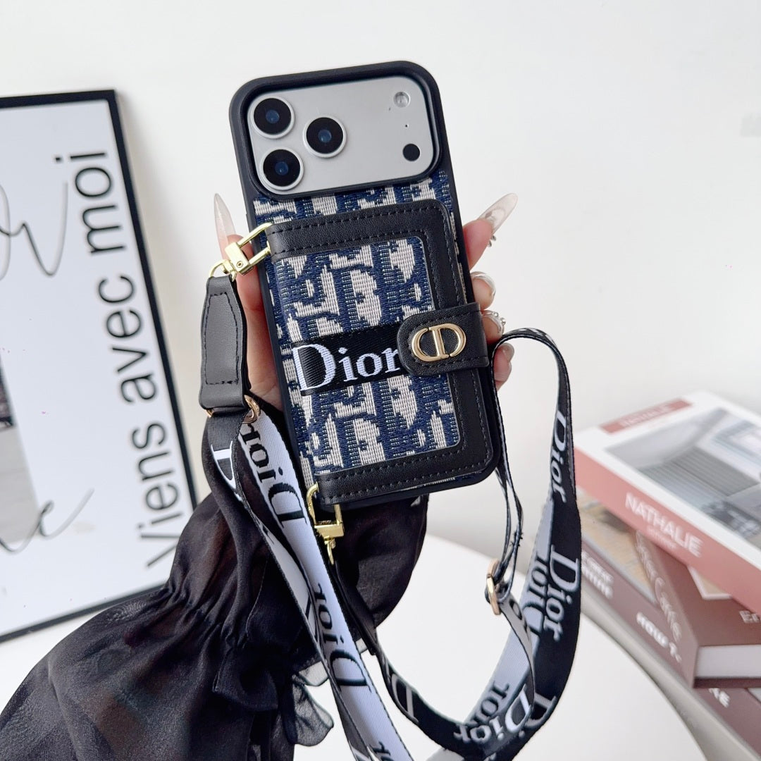 Leather Phone Case with Card Wallet and Strap For iPhone 12-17