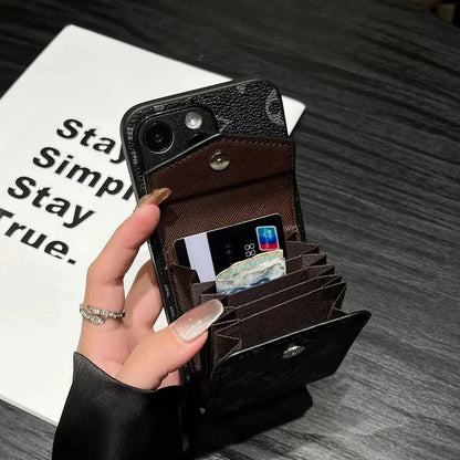 Luxury Card Holder Canvas Leather Phone Case for iPhone 12-17