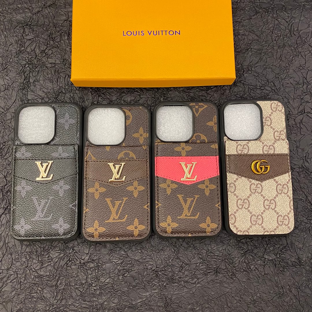 Luxury Phone Case Made of Genuine Leather with a Monogram Pattern for iPhone 13-17