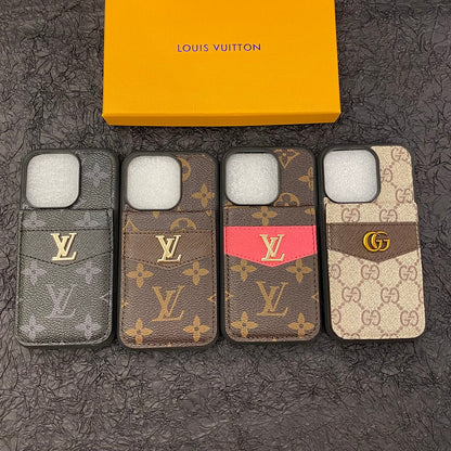 Luxury Phone Case Made of Genuine Leather with a Monogram Pattern for iPhone 13-17