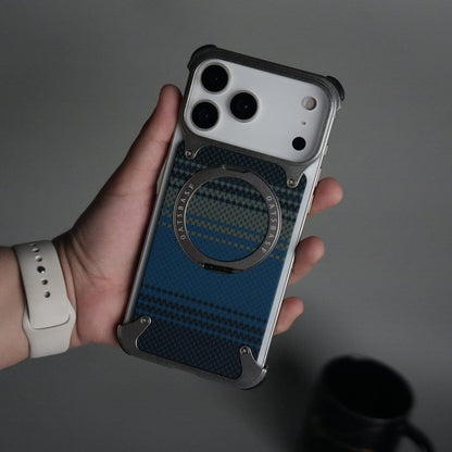 iPhone 17 Series Kevlar Fiber Texture Frameless Metal Kickstand Case