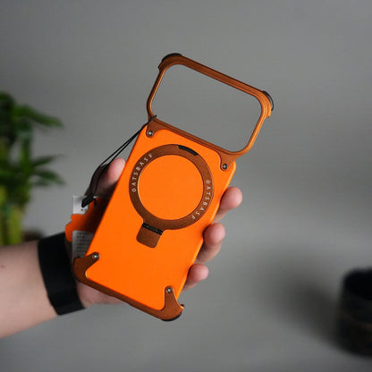 iPhone 17 Pro Leather Frameless Metal Kickstand Case