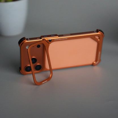 iPhone 17 Pro max 9-Shaped Frameless Metal Bumper Case with Hidden Lens Stand | Shockproof Aviation-Grade Alloy Frame