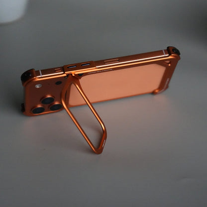 iPhone 17 Pro 9-Shaped Frameless Metal Bumper Case with Hidden Lens Stand | Shockproof Aviation-Grade Alloy Frame