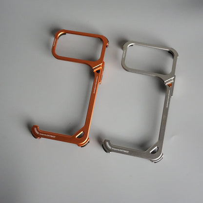 iPhone 17 Pro max 9-Shaped Frameless Metal Bumper Case with Hidden Lens Stand | Shockproof Aviation-Grade Alloy Frame