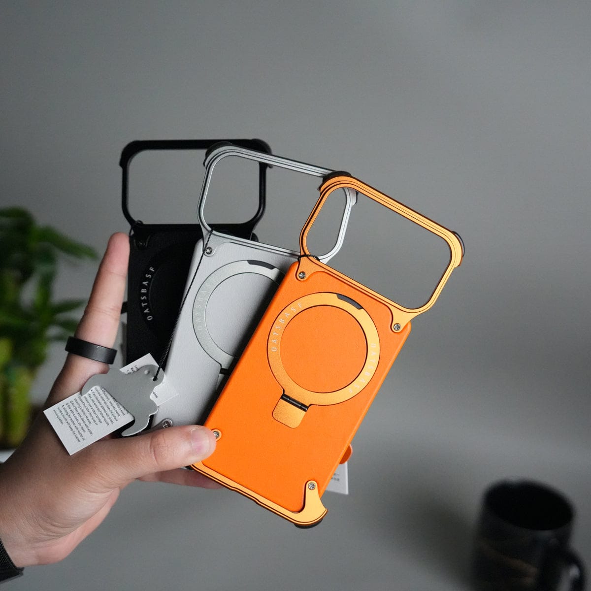 iPhone 17 Pro Leather Frameless Metal Kickstand Case
