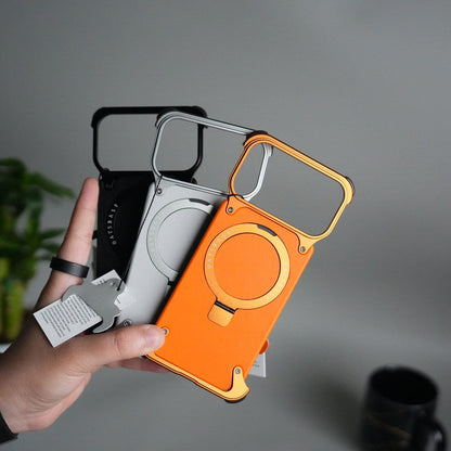 iPhone 17 Pro Leather Frameless Metal Kickstand Case
