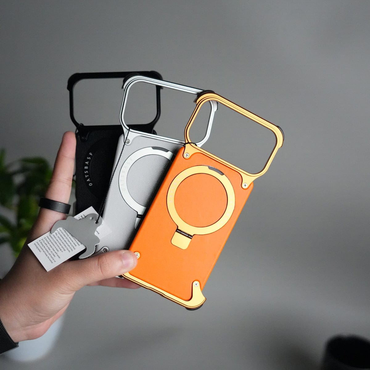 iPhone 17 Pro Leather Frameless Metal Kickstand Case