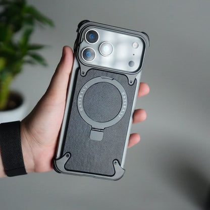 iPhone 17 Pro Leather Frameless Metal Kickstand Case