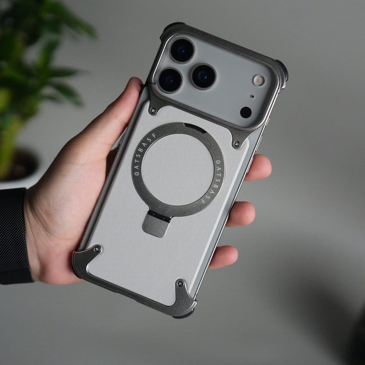 iPhone 17 Pro Leather Frameless Metal Kickstand Case