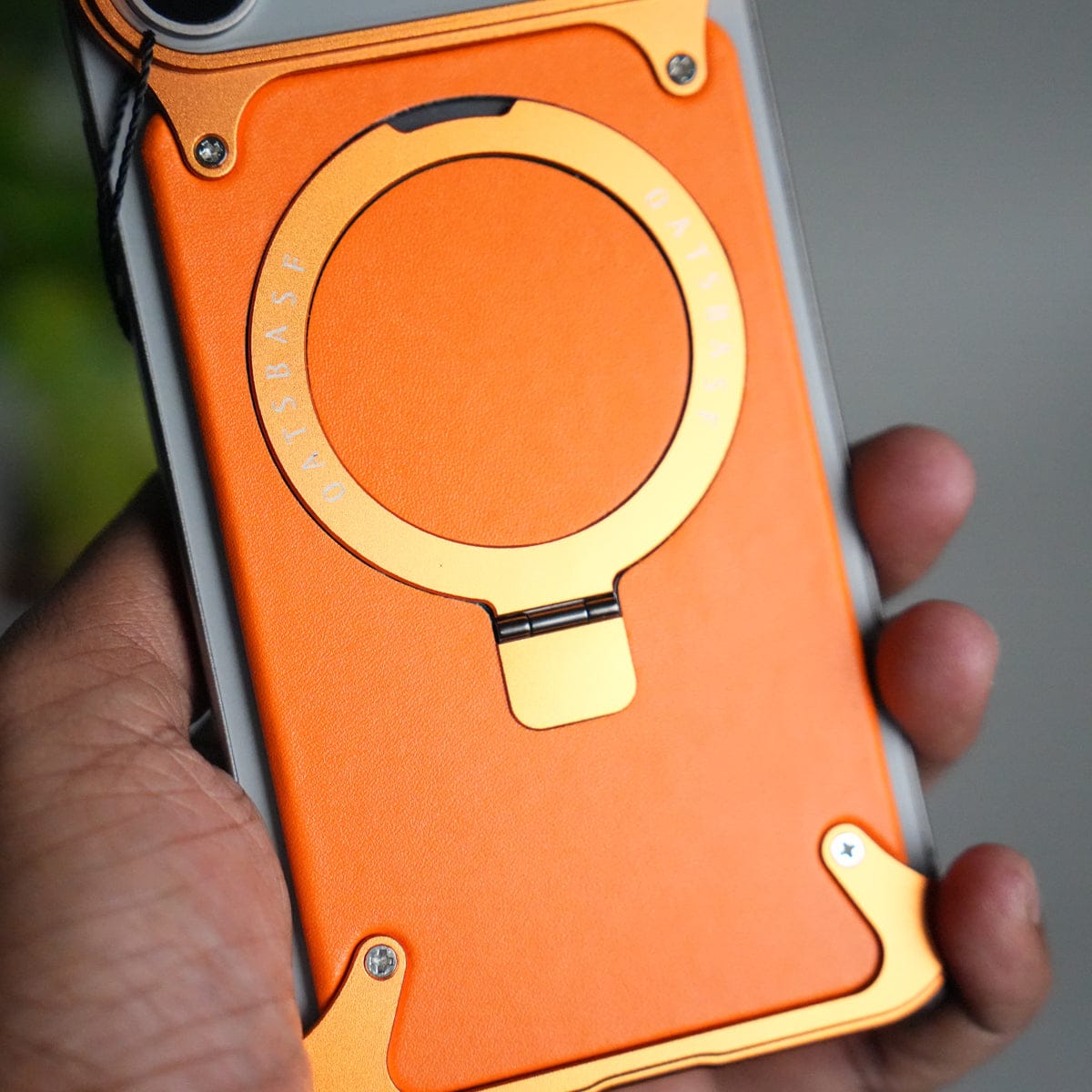 iPhone 17 Pro Leather Frameless Metal Kickstand Case