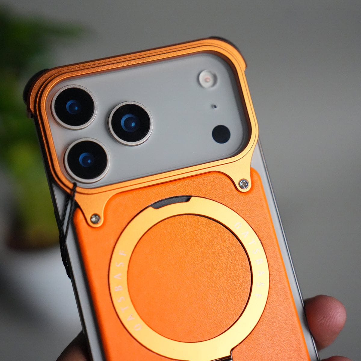 iPhone 17 Pro Leather Frameless Metal Kickstand Case