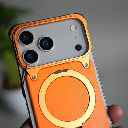 iPhone 17 Pro Leather Frameless Metal Kickstand Case