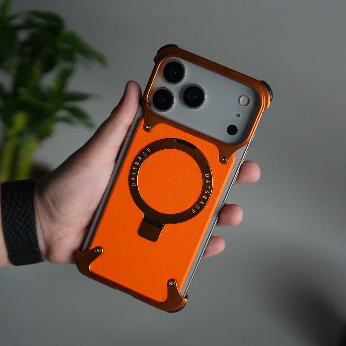 iPhone 17 Pro Leather Frameless Metal Kickstand Case