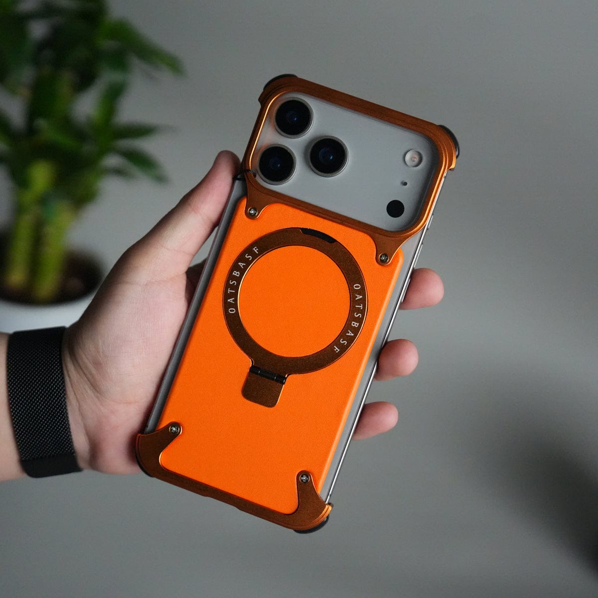 iPhone 17 Pro Leather Frameless Metal Kickstand Case