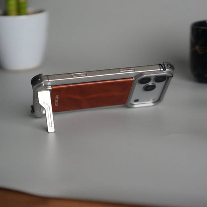 iPhone 17 Pro Magnetic Leather Case | Strong MagSafe + Metal Kickstand | Premium PU Leather Back with Aluminum Bumper Frame