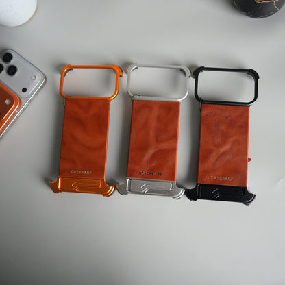 iPhone 17 Pro Magnetic Leather Case | Strong MagSafe + Metal Kickstand | Premium PU Leather Back with Aluminum Bumper Frame