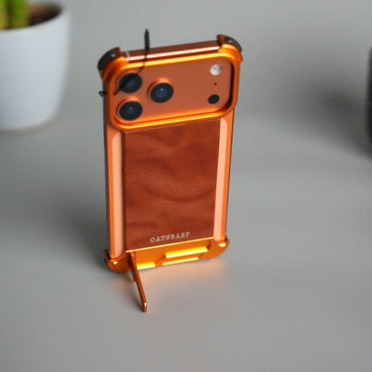 iPhone 17 Pro Magnetic Leather Case | Strong MagSafe + Metal Kickstand | Premium PU Leather Back with Aluminum Bumper Frame