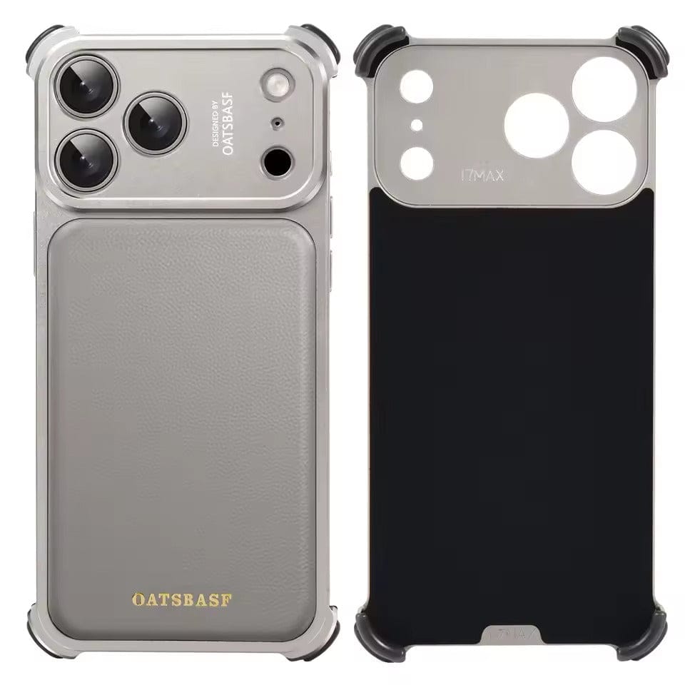 iPhone 17 Pro Max Premium Aluminum Metal Frame Case | Shockproof Corners | Luxury Leather Shells MagSafe Cover
