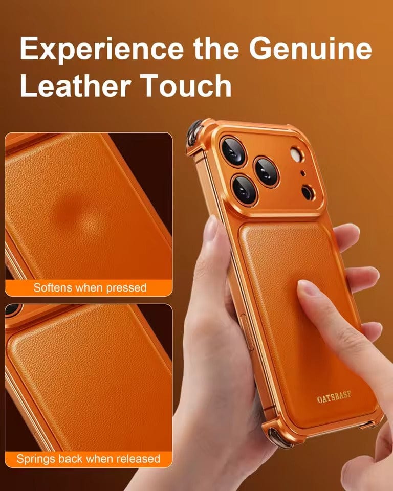 iPhone 17 Pro Premium Aluminum Metal Frame Case | Shockproof Corners | Luxury Leather Shells MagSafe Cover