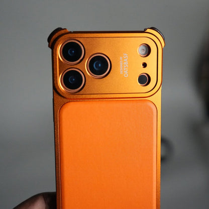 iPhone 17 Pro Premium Aluminum Metal Frame Case | Shockproof Corners | Luxury Leather Shells MagSafe Cover