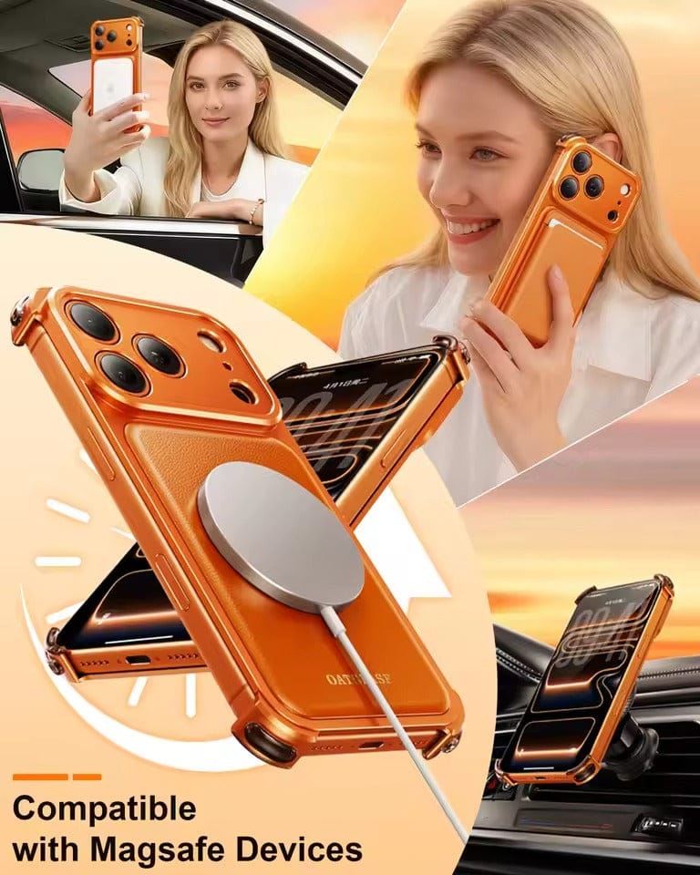 iPhone 17 Pro Premium Aluminum Metal Frame Case | Shockproof Corners | Luxury Leather Shells MagSafe Cover
