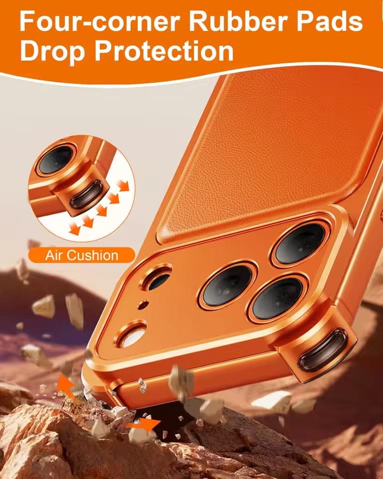 iPhone 17 Pro Premium Aluminum Metal Frame Case | Shockproof Corners | Luxury Leather Shells MagSafe Cover