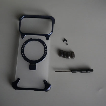 iPhone 17 Series Frosted Frameless Metal Kickstand Case | BLUE
