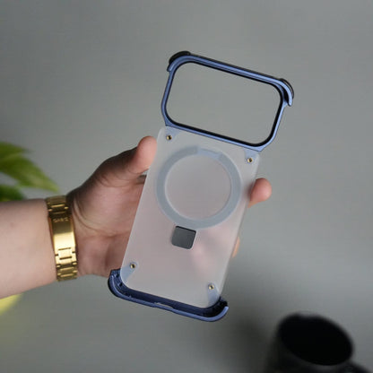 iPhone 17 Series Frosted Frameless Metal Kickstand Case | BLUE