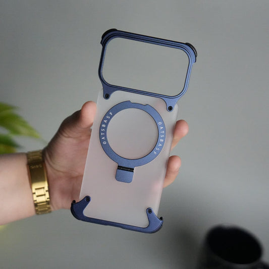 iPhone 17 Series Frosted Frameless Metal Kickstand Case | BLUE