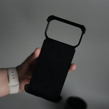 iPhone 17 Series Kevlar Fiber Texture Frameless Metal Kickstand Case