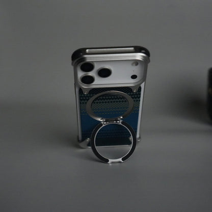 iPhone 17 Series Kevlar Fiber Texture Frameless Metal Kickstand Case