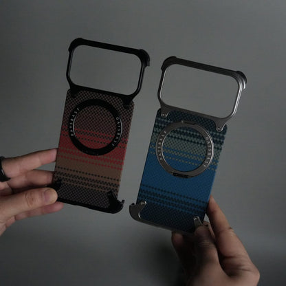 iPhone 17 Series Kevlar Fiber Texture Frameless Metal Kickstand Case