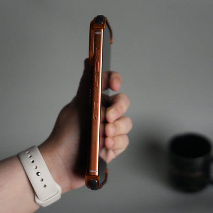 iPhone 17 Series Kevlar Fiber Texture Frameless Metal Kickstand Case | Orange