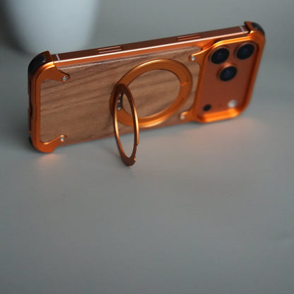 iPhone 17 Series Luxury Wooden Back + Metal Bumper Magsafe Case (Premium Edition)