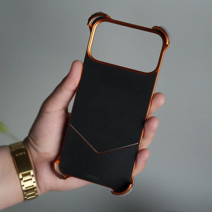 iPhone 17 Series Premium Orange Line Carbon Design Aluminium Metal Snap On Rotating Stand Case