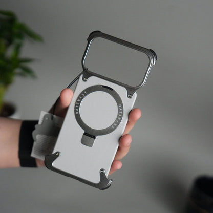 iPhone 17 Pro Leather Frameless Metal Kickstand Case