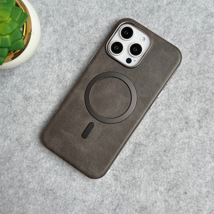 iPhone 15 Pro Metallic Textured Leather MagSafe Ring Case Cover