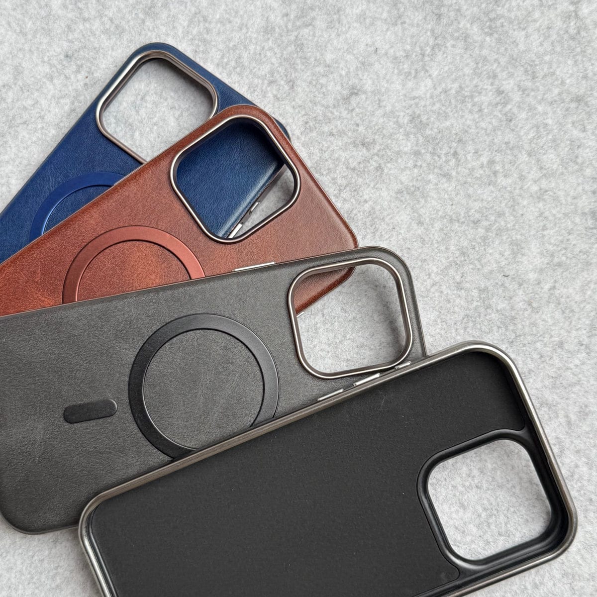 iPhone 15 Pro Max Metallic Textured Leather MagSafe Ring Case Cover