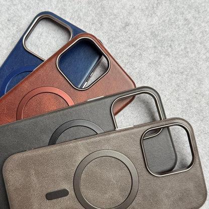 iPhone 15 Pro Max Metallic Textured Leather MagSafe Ring Case Cover